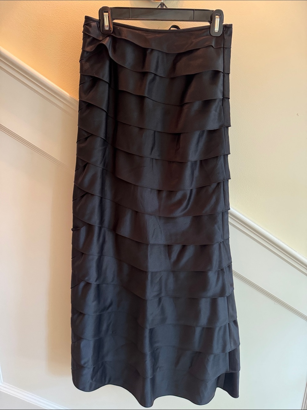 Adrianna Papell Black Tiered Ruffle Maxi Skirt